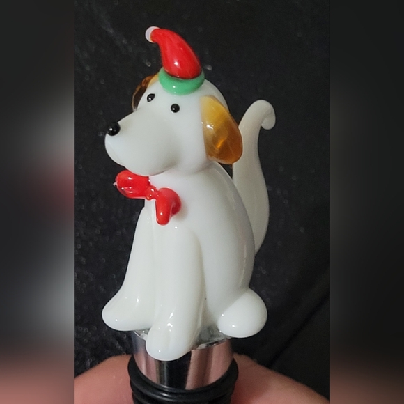 Nantucket Distributing Christmas Dog Blown Glass Wine Bottle Stopper - Picture 4 of 13
